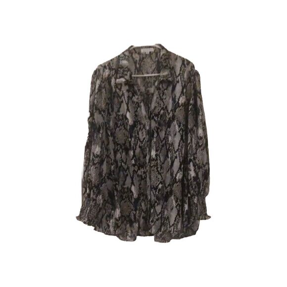 Ophelia Rose Button Up Snakeskin Print Hi Low Size 3x Blouse Black/Gray - Picture 1 of 5